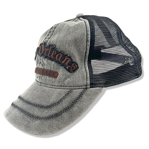 Vintage Other - Vintage 90’s New Orleans Trucker Hat Cap Grey Denim EUC Y2K Fall Mob Boss Wife